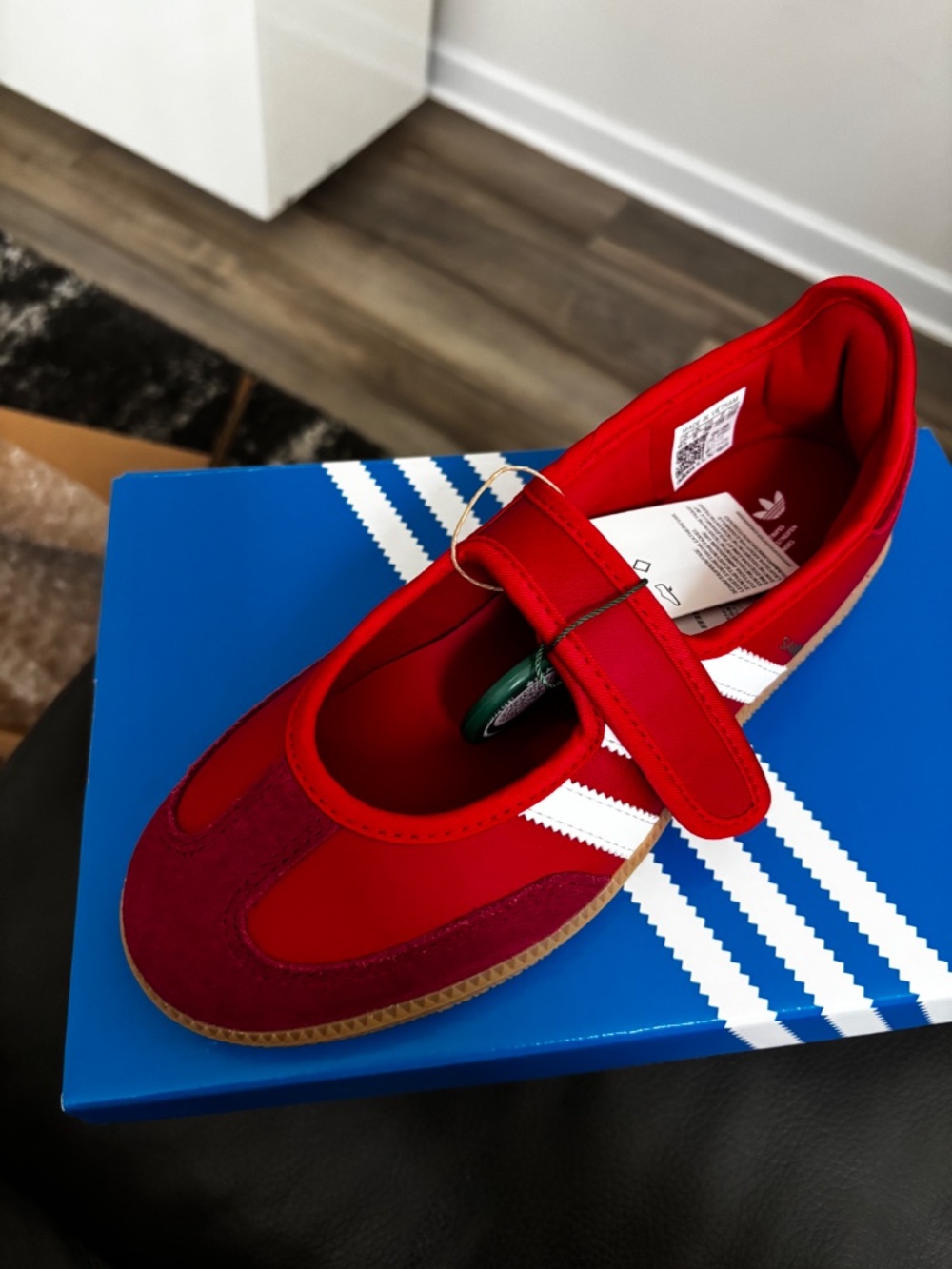 adidas Samba Mary Jane Sneakers in Red with White Stripes and Gum Sole - Picture 3 of 4